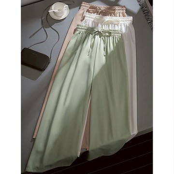 直筒褲冰絲雪紡闊腿褲女墜感寬松顯瘦九分休閒褲垂感高腰百搭夏季薄款