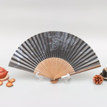 京都唐木中彫和紙京扇子-龍