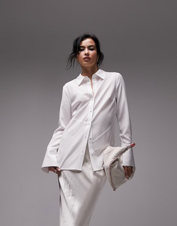 Topshop panelled crinkle shirt in ivory-White