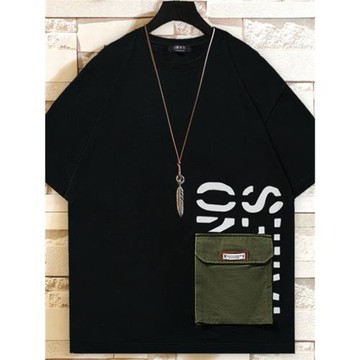 特大碼歐版加肥加大肥佬港風夏季400斤上衣圓領口袋短袖體恤t恤男