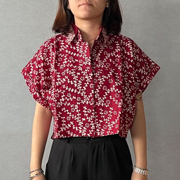 印尼蠟染可愛少女風短版襯衫 PUPUT - 紅桑葚 - PUP028