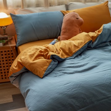 棉床本舖｜晴天黃 ❱100s萊賽爾天絲™床包+兩用被 - S4單人床包+兩用被組/含枕套