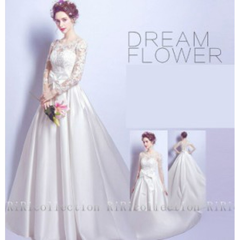即納 ウェディングドレス リボン ホワイト リボン 長袖 レース ドレス カラードレス 結婚式 披露宴 刺繍 通販 Lineポイント最大10 0 Get Lineショッピング