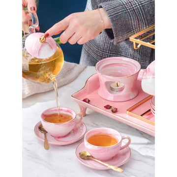 陶瓷花茶茶具套裝帶托盤創意下午茶具耐熱過濾玻璃壺泡花草茶禮盒