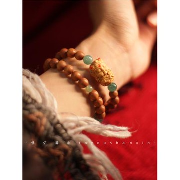 【佛佑善心】天然老山檀香木手串兩圈翡翠手鏈度母佛珠念珠繞指柔