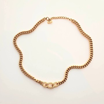 寬版鎖鏈3環鑲鑽 德國製 法國Christian Dior迪奧古董項鍊鎖骨鍊