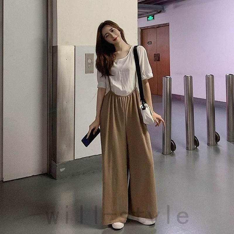ワイドパンツサロペット韓国オルチャンストリート肩紐きれいめゆったり原宿系ボトムス40代30代代 通販 Lineポイント最大0 5 Get Lineショッピング