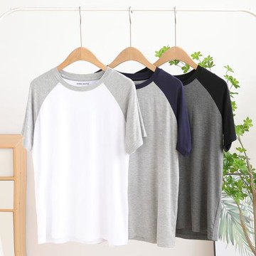 撞色莫代爾圓領短袖t恤男打底衫夏季半袖上衣服2025新款透氣涼感