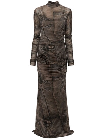 Blumarine - graphic-print ruched dress - women - Elastane/Polyamide/Polyamide/Elastane - 40 - Green