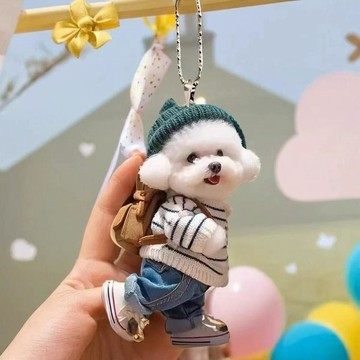 新品創意小狗人揹包掛件亞克力平麵汽車掛件可愛泰迪狗鑰匙扣吊墜