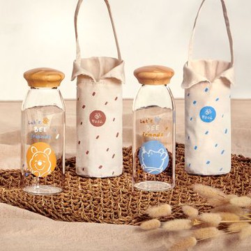 【SENSE LAB·Disney】迪士尼 維尼日和 竹蓋小玻璃瓶提袋組500ml