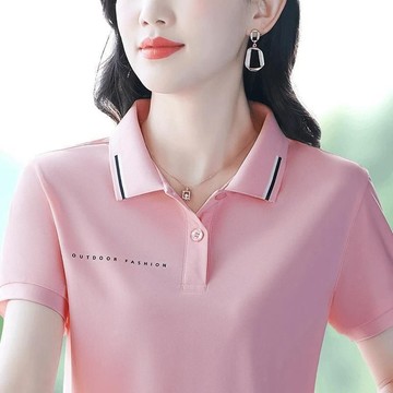時尚翻領短袖T恤女夏季新款冰絲薄款氣質媽媽裝休閒顯瘦遮肚上衣