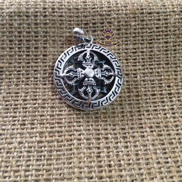 藏傳佛教用品 925純銀飾 法器十字金剛降魔杵掛件 男女款吊墜1入