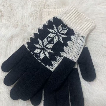 臺灣/✨ 騎車手套 防寒手套 手套手套冬季保暖加絨雪花針織漏兩指加厚騎車防寒情侶可觸屏外出騎行