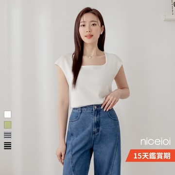 niceioi【特惠】涼感上衣 無袖 背心 針織上衣 4色 [愉悅夏日方領無袖蓋袖針織上衣] 女裝 3A530017