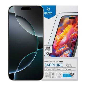 imos 2.5D亮面 RPF80低藍光藍寶石玻璃貼  iPhone 16 Pro Max/iPhone 17 Pro Max  1個
