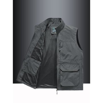 戶外釣魚馬甲男春秋工裝馬夾防風防水多口袋背心休閑立領坎肩外套