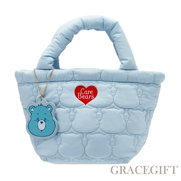 【Grace Gift】Care Bears -晚安小熊吊牌衍縫空氣托特包 S 淺藍
