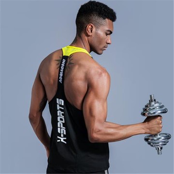 黑白灰藍橙色健身訓練籃球休閑彈力運動跑步男士人生工字吊帶背心