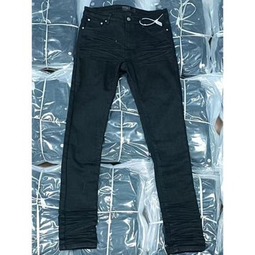 AM基礎牛黑色百搭基礎高街牛仔褲顯瘦修身彈力中腰小腳長褲春秋