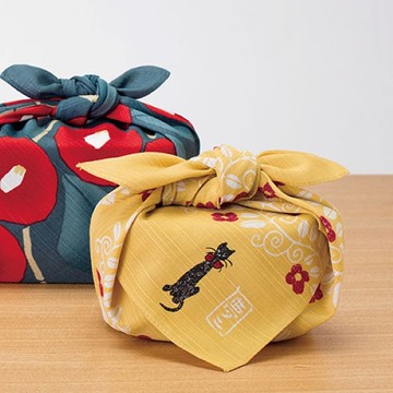 京都風呂敷包巾-竹久夢二 中巾-黑貓-黃