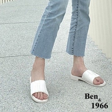 Ben&1966流行皺褶平底拖鞋-米白(226222)