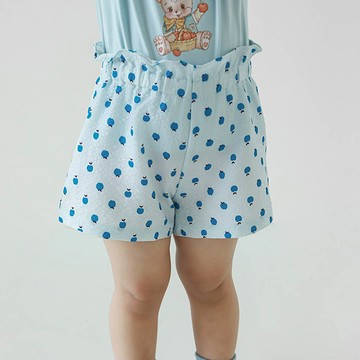 TONGMO - 純棉腰鬆緊木耳邊短褲-小蘋果-藍色