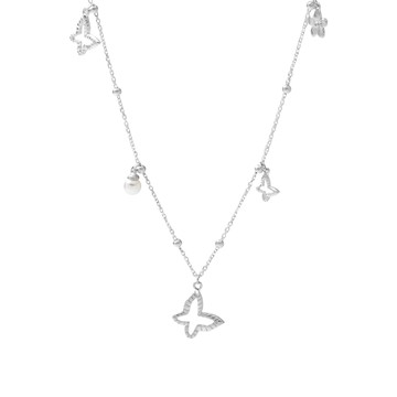 [純銀] 拾花蝶影鎖骨鍊 / Fluttering Midst Flowers Necklace