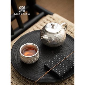 小院遇見 高檔古法鎏銀茶壺功夫茶具個人專用陶瓷錘紋西施小茶壺
