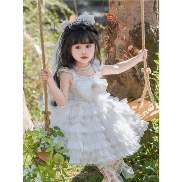 洛麗塔女童公主裙寶寶生日連衣裙夏季白色花童禮服lolita蓬蓬裙子