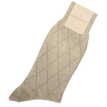 TRUSSARDI 休閒菱格紋棉襪-卡其色