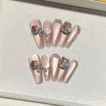 🎀可可精選🎀淺來美甲【原創】秋冬輕奢高級感玉脂琥珀摩卡冰透側光貓眼穿戴甲手工穿戴甲日常穿戴甲百搭美甲貼片 Q4XN