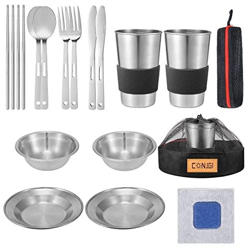 Outdoor Camping Mess Kit to Persons Camping Dishes Includes Cu 並行輸入