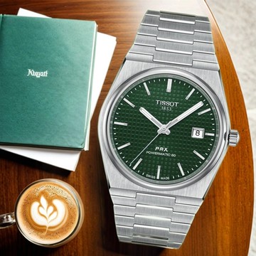 TISSOT 天梭 官方授權 PRX 系列 70年代復刻機械錶 週年慶送禮推薦-綠/40mm T1374071109100