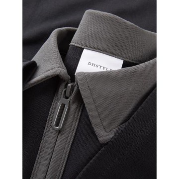 230g重磅珠地棉翻領短袖POLO衫夏季半拉鏈設計拼接撞色休閑上衣