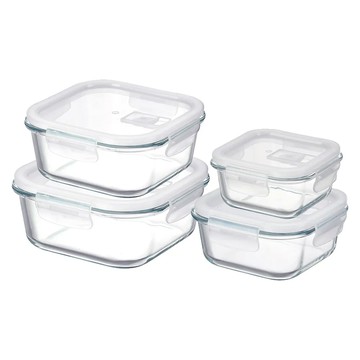 FOREVER LIFE 耐熱玻璃保鮮盒 正方形4件組 透明款 (四容量)