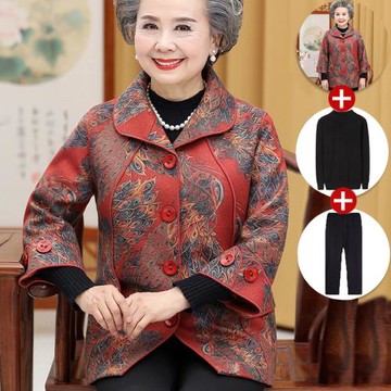 奶奶裝秋裝毛呢外套60歲70老人衣服中老年人女春秋老太太呢子上衣
