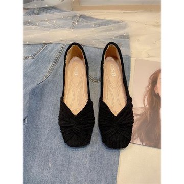 黑色通勤單鞋女淺口豆豆鞋2025年新款舒適方頭職業平底鞋女上班鞋