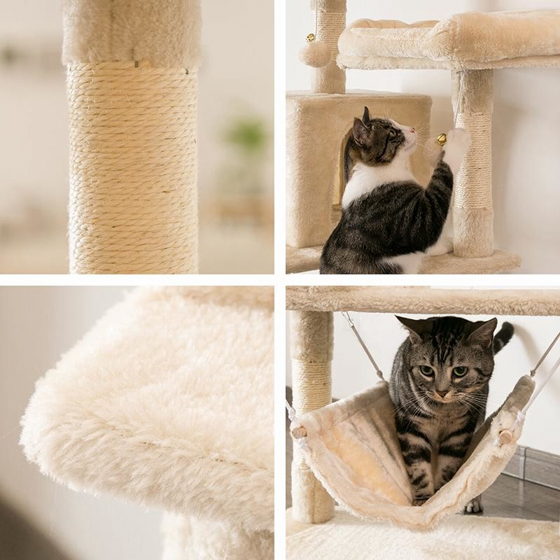 キャットタワー　ネコタワー　据え置き型　転倒防止付き　ダークグレー　猫タワー キャットタワー 据え置き型 転倒防止用帯付 大型猫 爪とぎ 猫