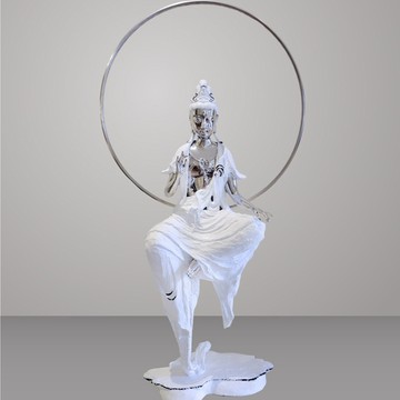 雲水禪心(觀世音菩薩) 70*30*130 cm子問老師 限量原作 大件 不鏽鋼(白鋼) 限量件數36 附作品證明書