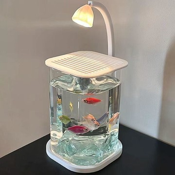 【臺灣🚍秒】新款透明小魚缸家用冰晶石桌面創意生態鬥魚缸景觀缸裝飾造景全套