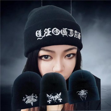 暗黑哥特黑金屬巴樂隊風特倒五芒星個性亞文化刺繡毛線冷滑雪帽