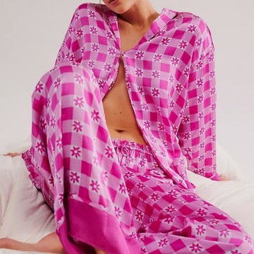 歐美爆款真絲緞面印花家居服套裝居家服套裝