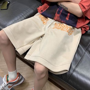 鹿皮絨短褲男美式復古高街褲子夏季五分褲直筒寬松運動褲休閑中褲