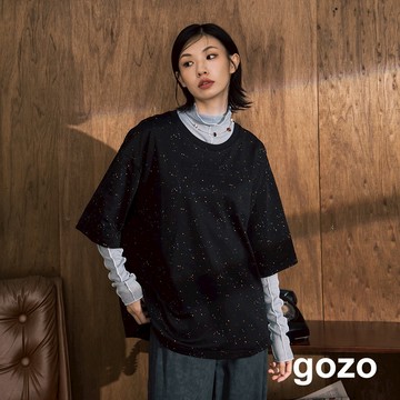 【gozo】A｜彩色潑墨立體標語寬鬆短袖T恤(黑色/米黃_F) | 女裝 圓領 休閒