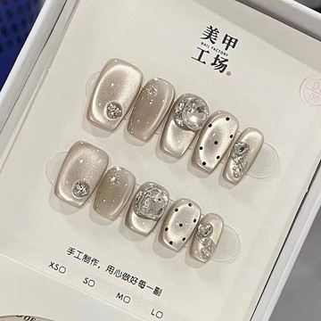 ✨台灣出貨✨【月光琴書】純手工新款限定波點貓眼簡約大鉆氣質輕奢美甲穿戴甲