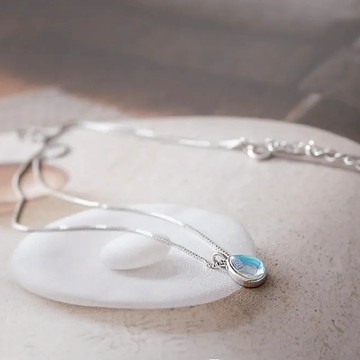 【BONNY&READ飾品】純銀 人工月亮石 項鍊 鎖骨鍊 [純銀] 海洋的盡頭鎖骨鍊