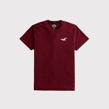 Hollister 海鷗 HCO 熱銷刺繡大海鷗素面短袖T恤-酒紅色