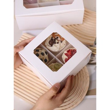 法式簡約純白甜品切塊茶歇4/6宮格開窗分格組合慕斯蛋糕野餐盒子