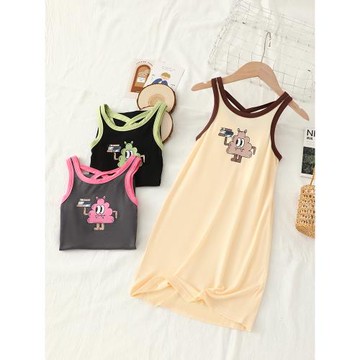 夏季薄款莫代爾女童睡裙女孩睡衣家居服寶寶連衣裙吊帶裙沙灘裙